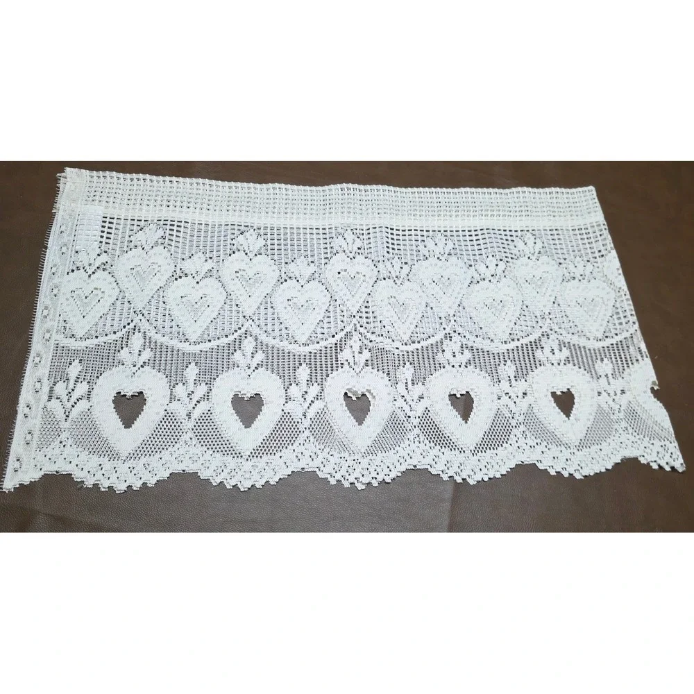 Vintage White Lace Heart Valances 3 Panels Scalloped Cafe Curtain RN 69491